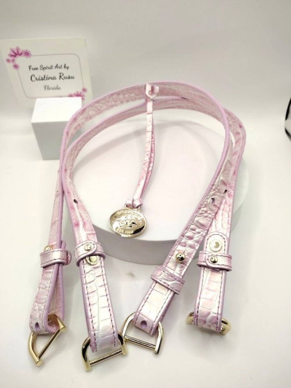 Brahmin Rose Water color Replacement pair of straps and hang fob medallion